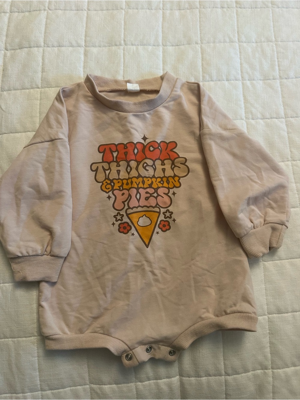 Kids One-Piece Romper in Light Beige with Retro Pumpkin Pie Graphic